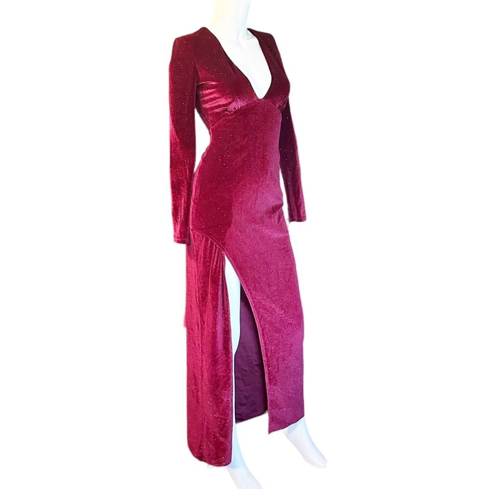 BERSHKA Velvet Dress Deep Red Gold Holiday Party Small Shimmer S - Picture 10 of 10
